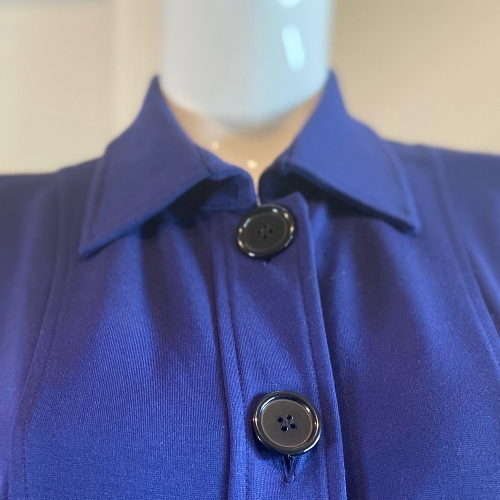 Talbots~Navy Blue~Mid-Weight~Ponte Knit~Button Down~Midi Dress~Pockets~Size 10 - Picture 3 of 16